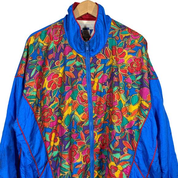 Vintage 80s Shell Shock Full Zip Jacket Track Suit Windbreaker Jewel Blue - 1X - Picture 2 of 5